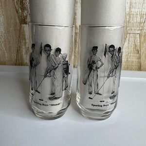 Vintage Norman Rockwell Sporting Boys Missed Golf Glasses Set of 2